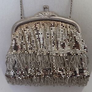 Whiting & Davis Vintage Art Deco Silver-Plated Mesh Beaded Fringe Wristlet